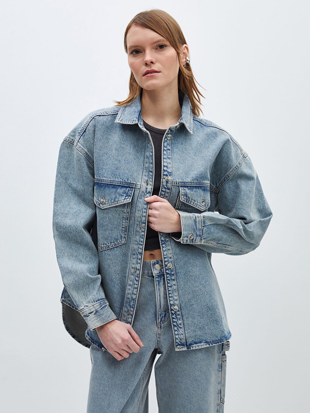 Oversize Women's Denim Shirt Jacket -S46964Z8-311