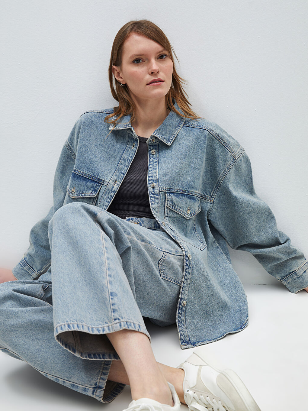 Oversize Women's Denim Shirt Jacket -S46964Z8-311