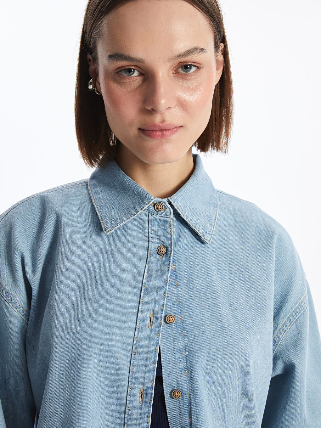 LC Waikiki Plain Long Sleeve Oversize Women's Denim Shirt -S46970Z8-311