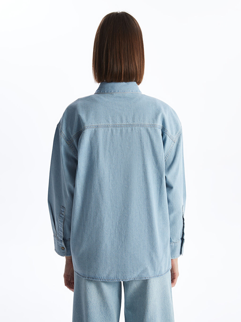 LC Waikiki Plain Long Sleeve Oversize Women's Denim Shirt -S46970Z8-311