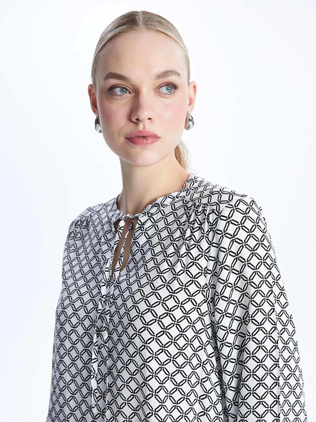 Tie Neck Patterned Long Sleeve Women's Blouse -S47002Z8-LRA