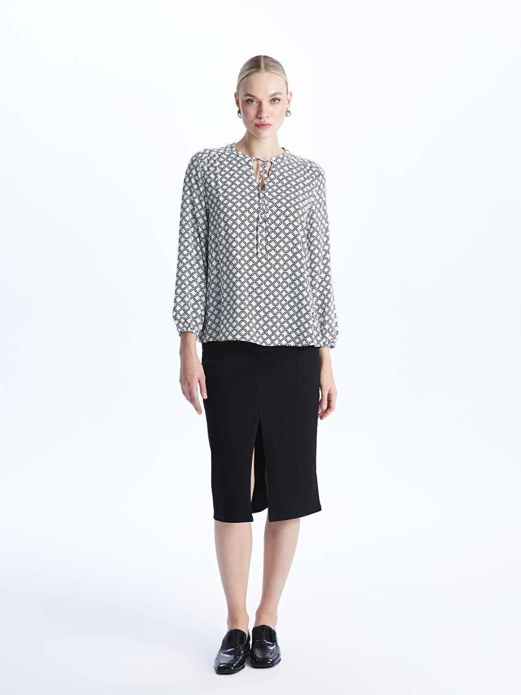 Tie Neck Patterned Long Sleeve Women's Blouse -S47002Z8-LRA