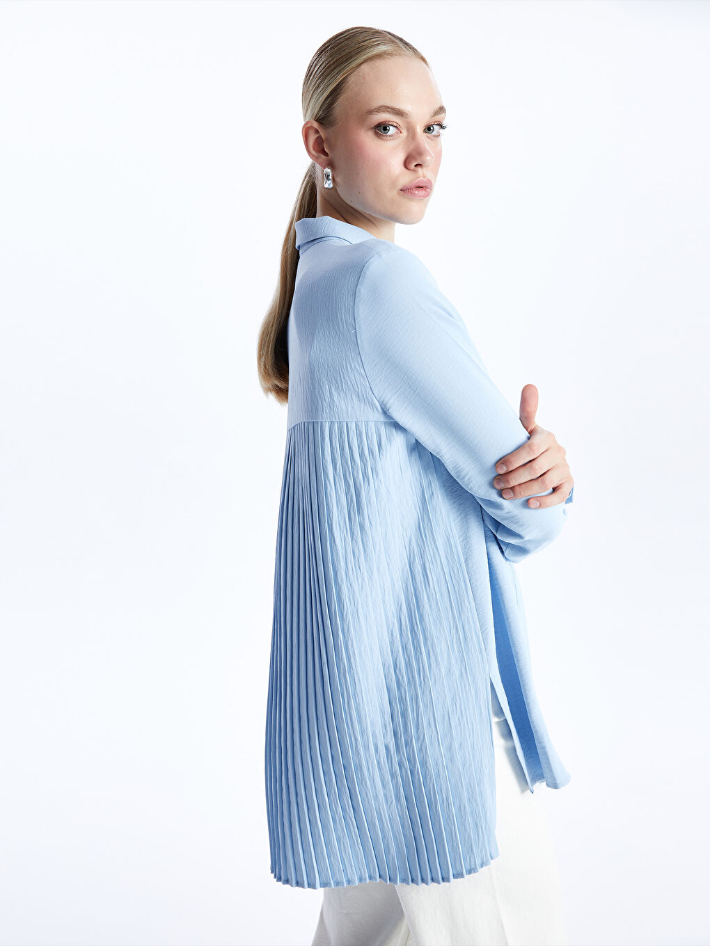 Plain Long Sleeve Women's Shirt Tunic -S47009Z8-FMR