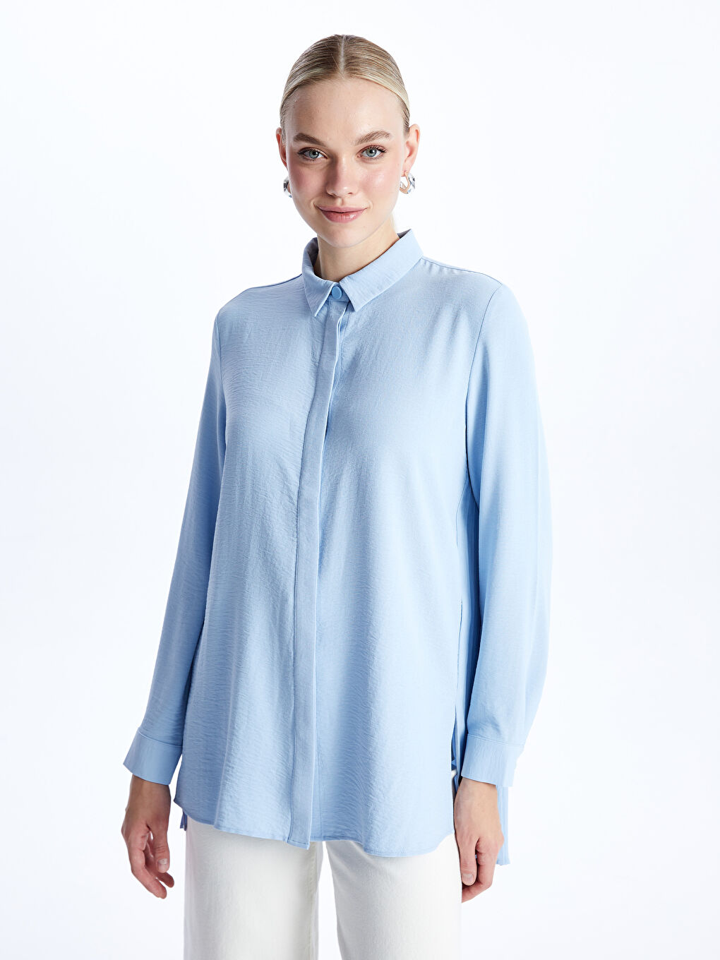 Plain Long Sleeve Women's Shirt Tunic -S47009Z8-FMR