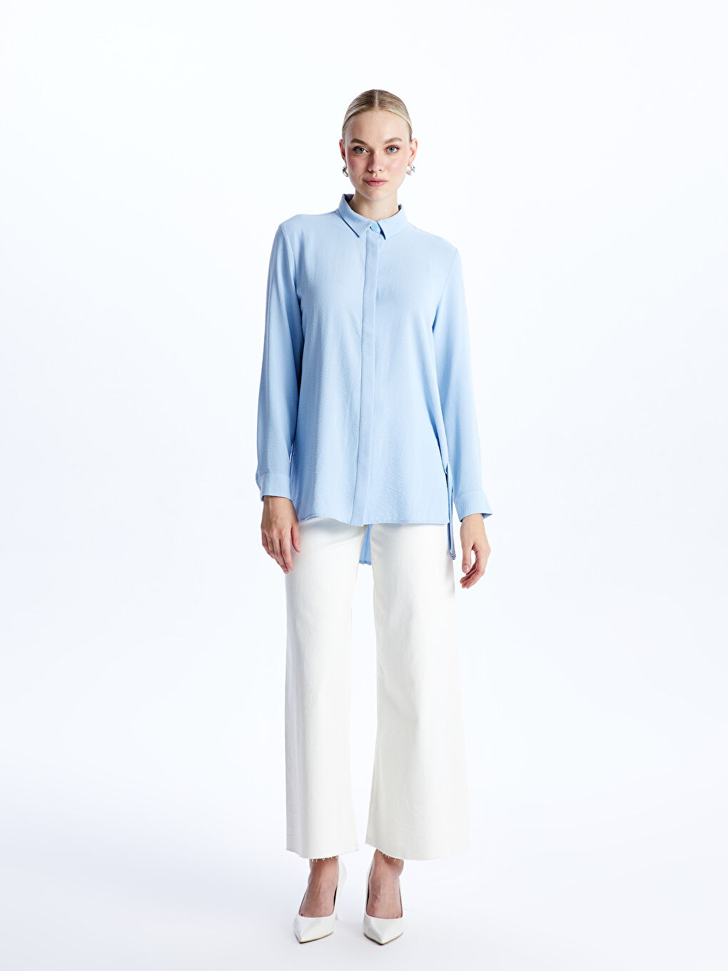 Plain Long Sleeve Women's Shirt Tunic -S47009Z8-FMR