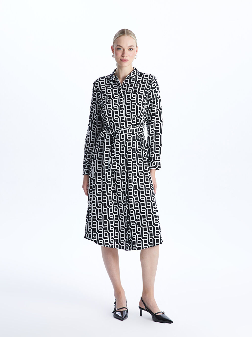 Patterned Long Sleeve Women's Shirt Dress -S47010Z8-LQJ