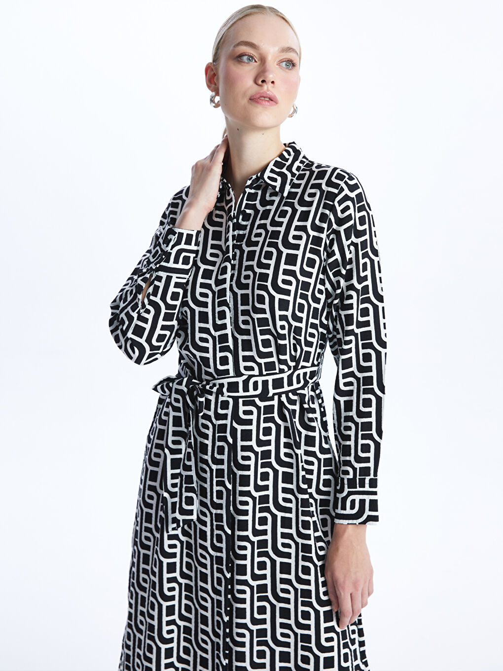 Patterned Long Sleeve Women's Shirt Dress -S47010Z8-LQJ