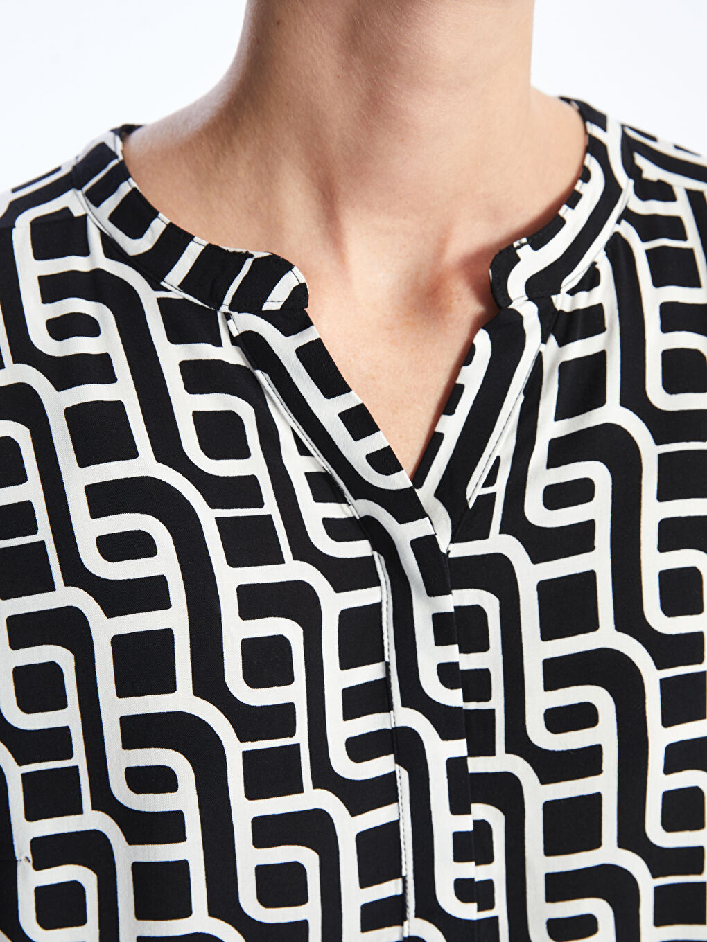 Блузка с вырезом с выемкой, узорчатая, с длинным рукавом для женщин-3