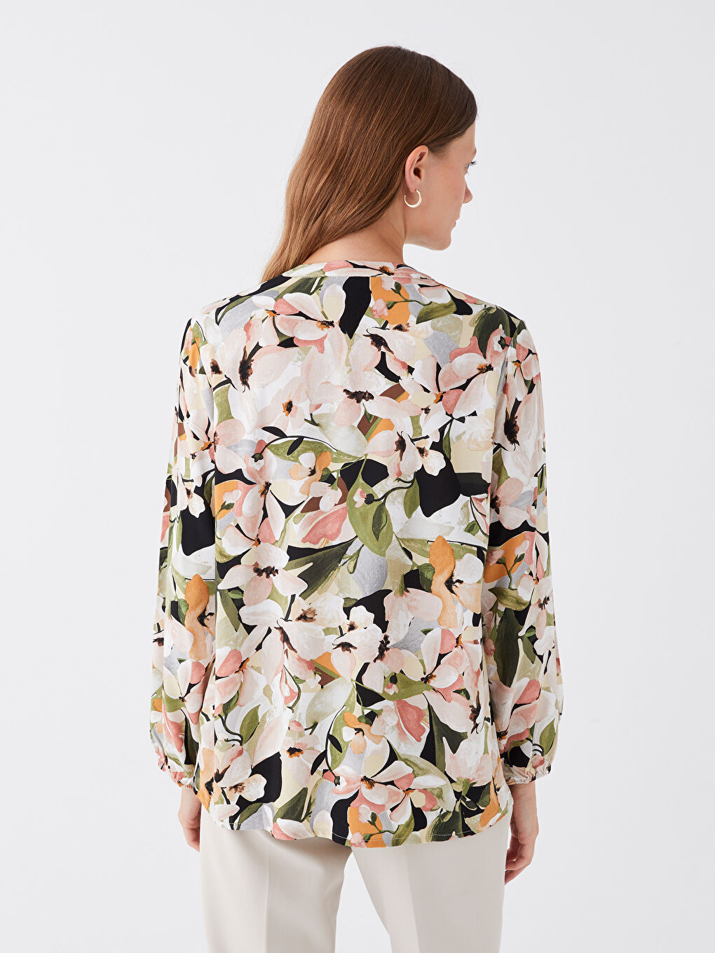 Tie Neck Floral Long Sleeve Women's Blouse -S47015Z8-F9C