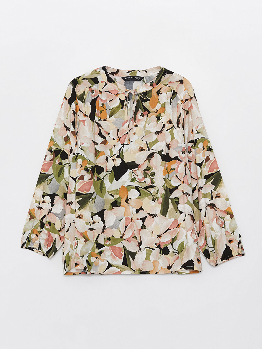 Tie Neck Floral Long Sleeve Women's Blouse -S47015Z8-F9C