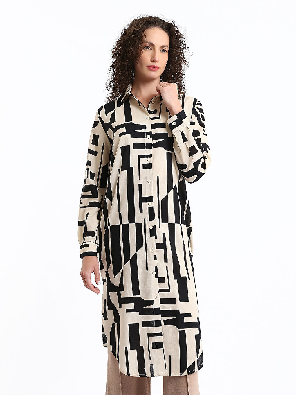 قميص تونيك منقوش للسيدات-1