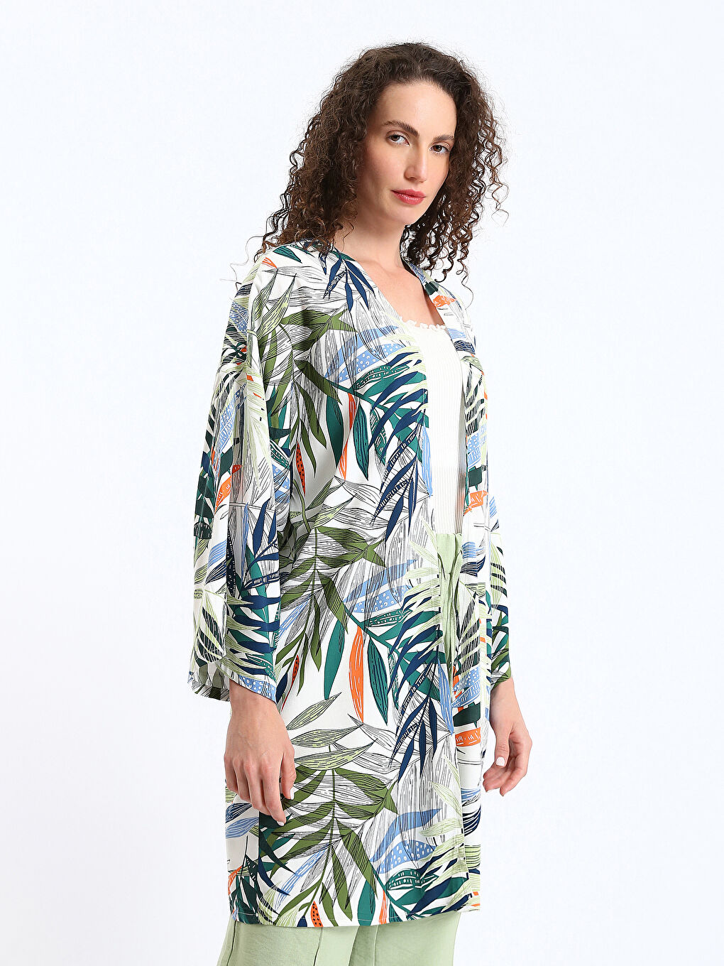 كيمونو نساء واسع زهري ياقة شال-3