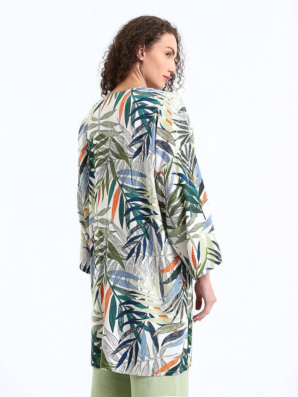 كيمونو نساء واسع زهري ياقة شال-4