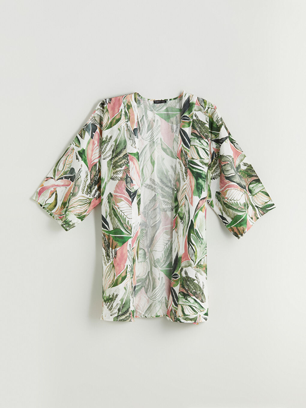 كيمونو نساء واسع زهري ياقة شال-5