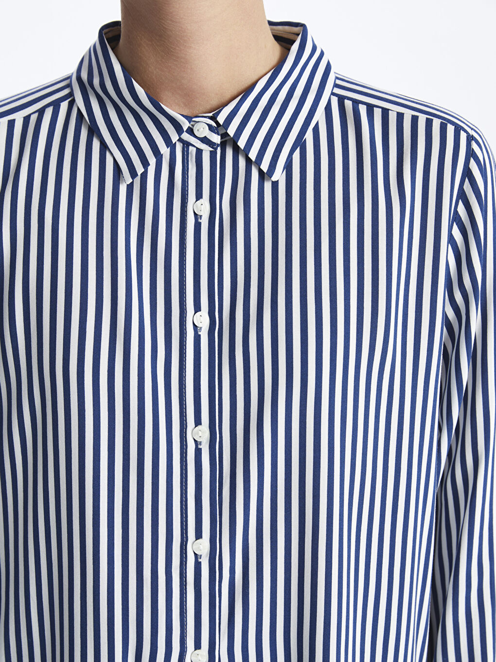 Полосатая рубашка с длинным рукавом для женщин-3