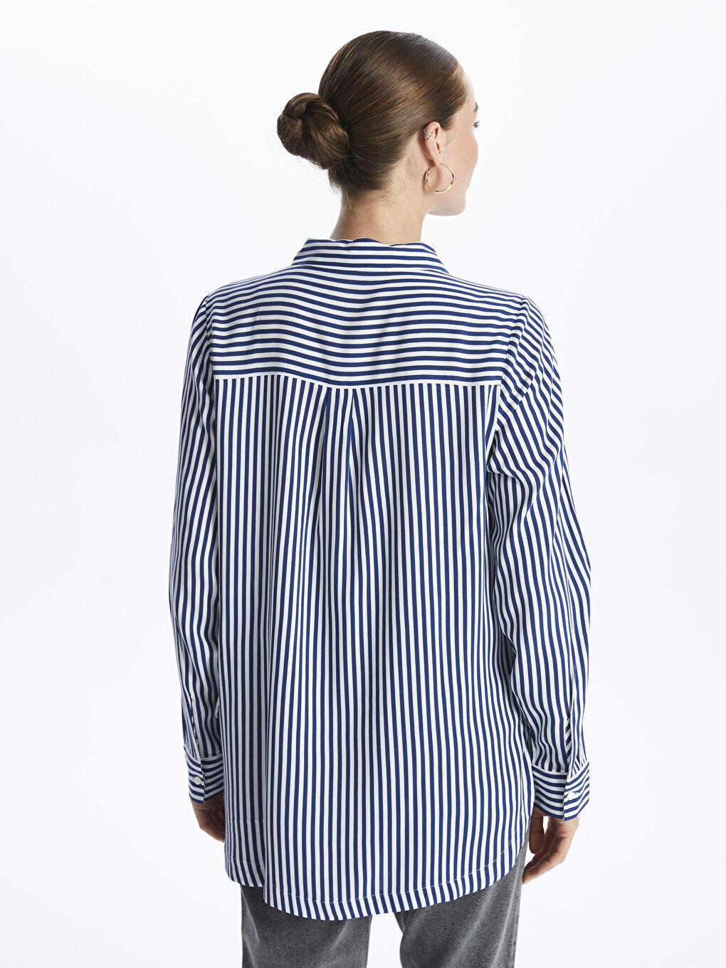Полосатая рубашка с длинным рукавом для женщин-4