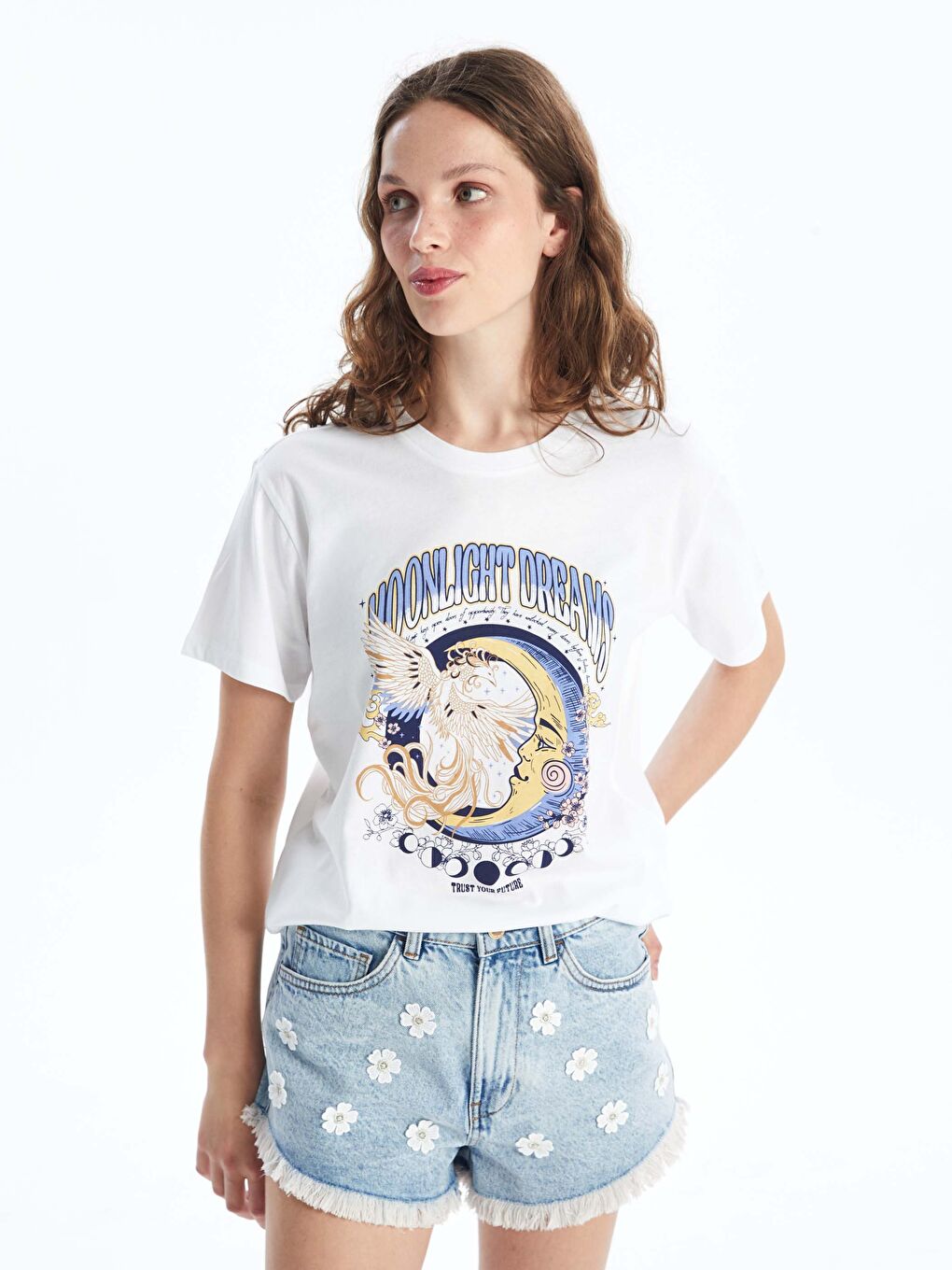 LCW Vision Crew Neck Printed Short Sleeve Women's T-Shirt -S47050Z8-Q6K
