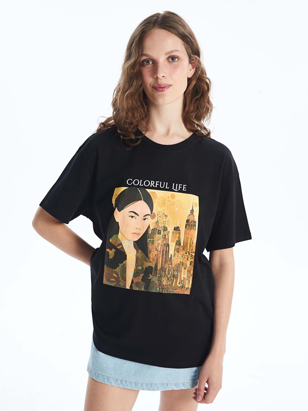 T-shirt Imprimé à Col Rond pour Femmes