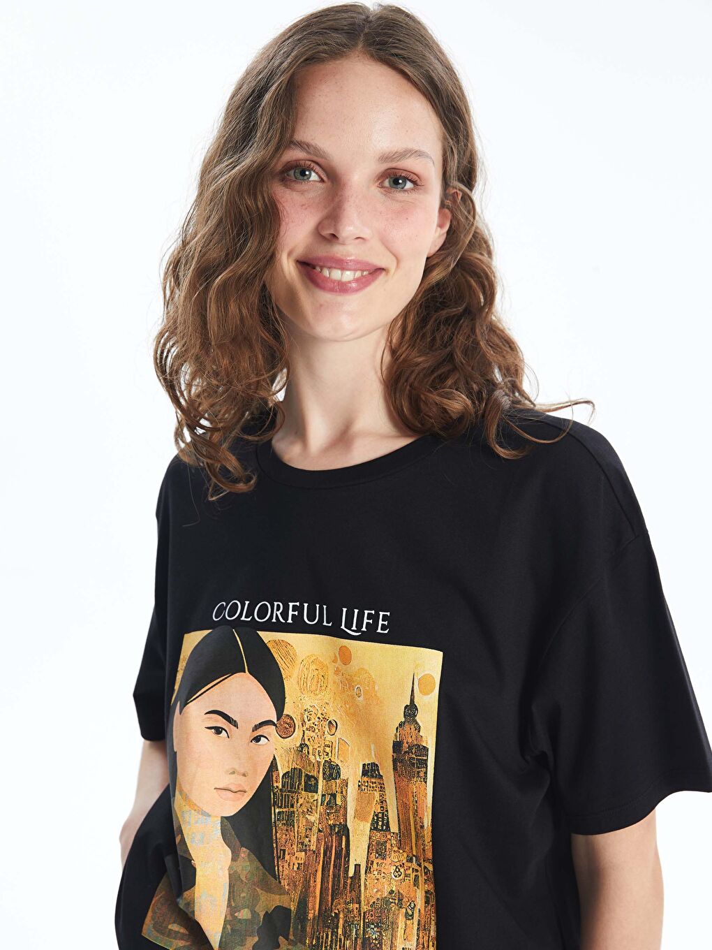 T-shirt Imprimé à Col Rond pour Femmes-1