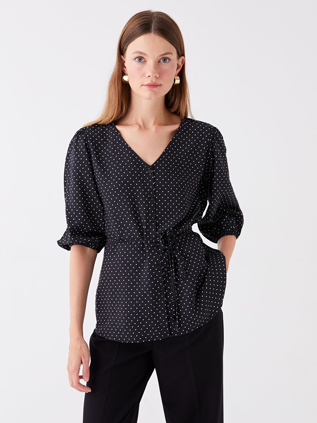LC Waikiki V-Neck Polka Dot Women's Blouse -S47108Z8-LQJ