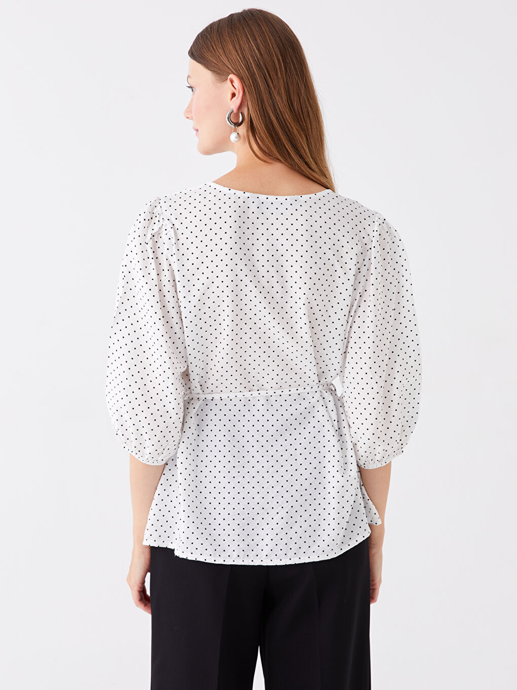 LC Waikiki V-Neck Polka Dot Women's Blouse -S47108Z8-LRA