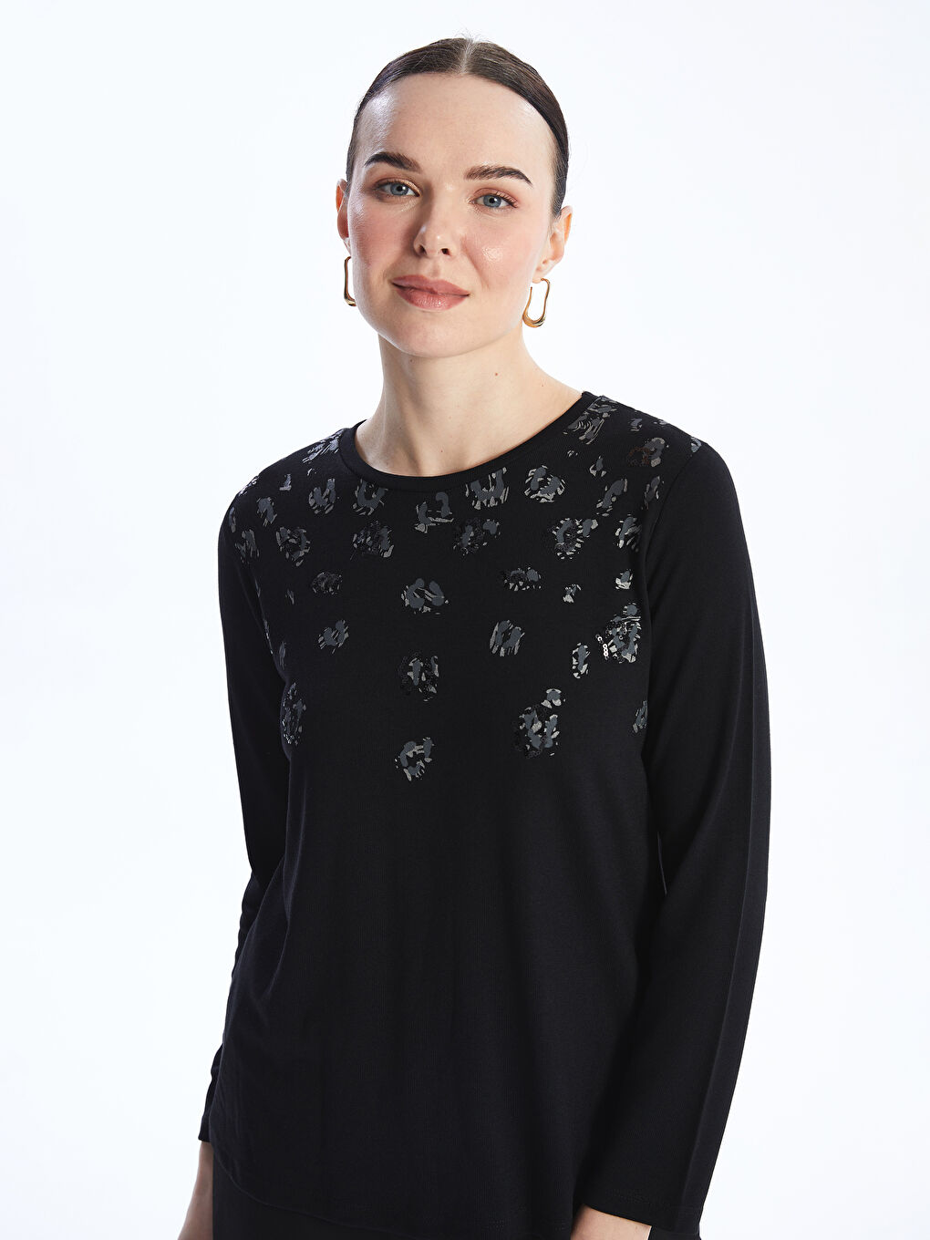 LCW Grace Crew Neck Patterned Long Sleeve Women's Blouse -S47129Z8-CVL