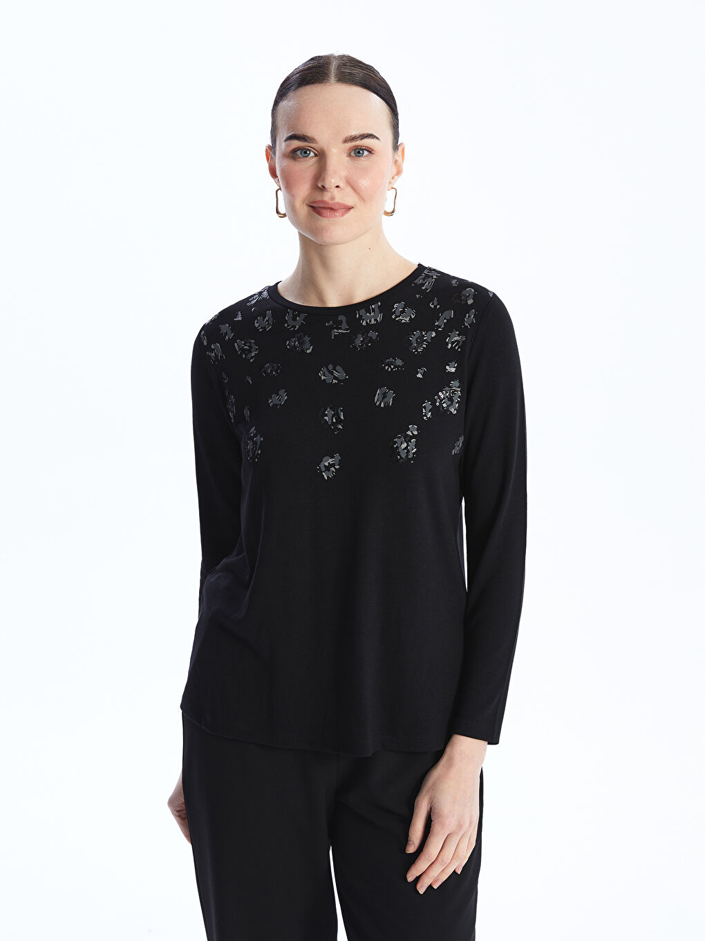 LCW Grace Crew Neck Patterned Long Sleeve Women's Blouse -S47129Z8-CVL