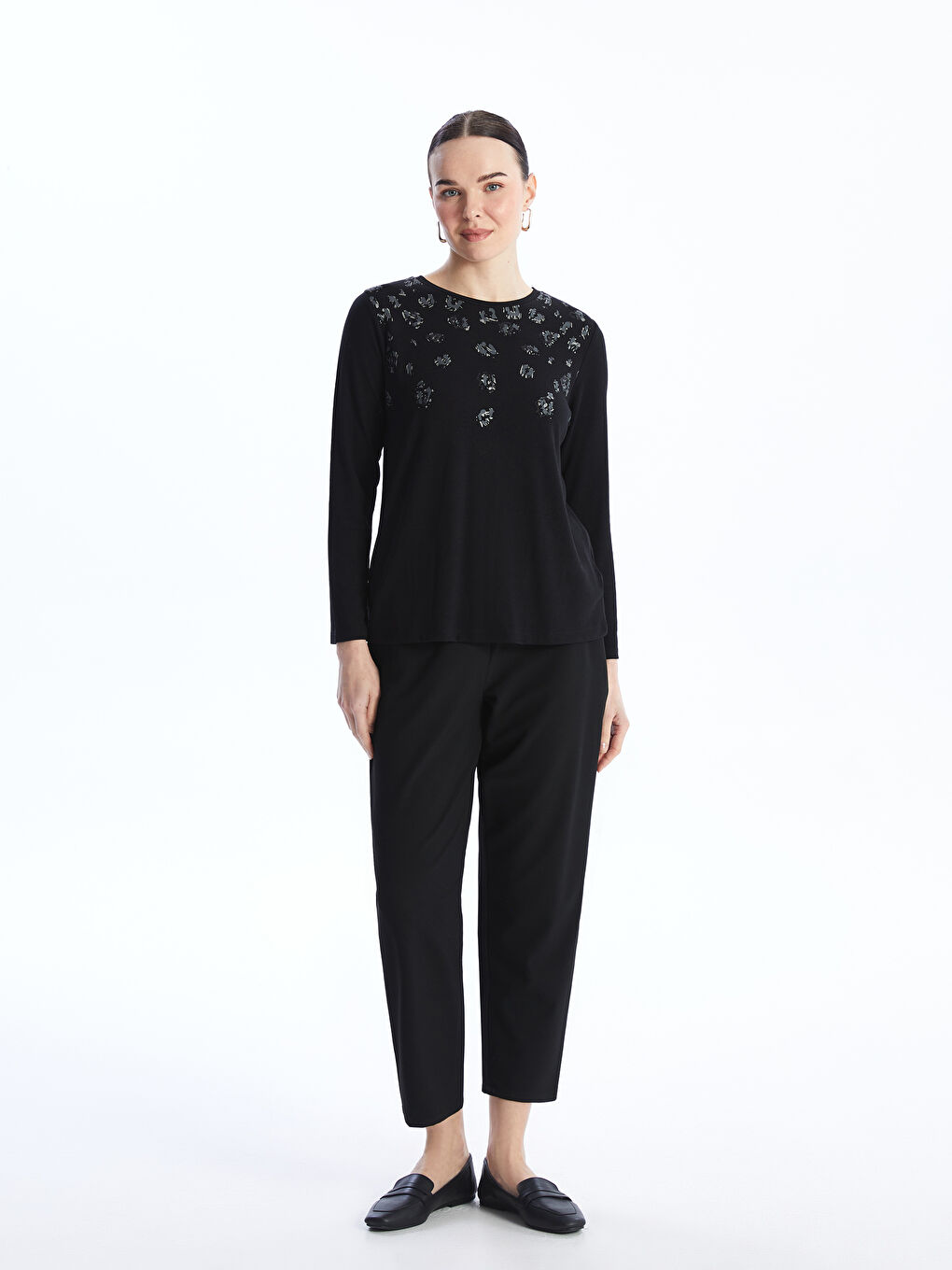 LCW Grace Crew Neck Patterned Long Sleeve Women's Blouse -S47129Z8-CVL