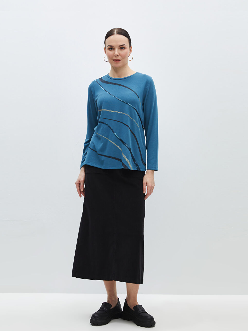 LCW Grace Crew Neck Patterned Long Sleeve Women's Blouse -S47129Z8-HMV