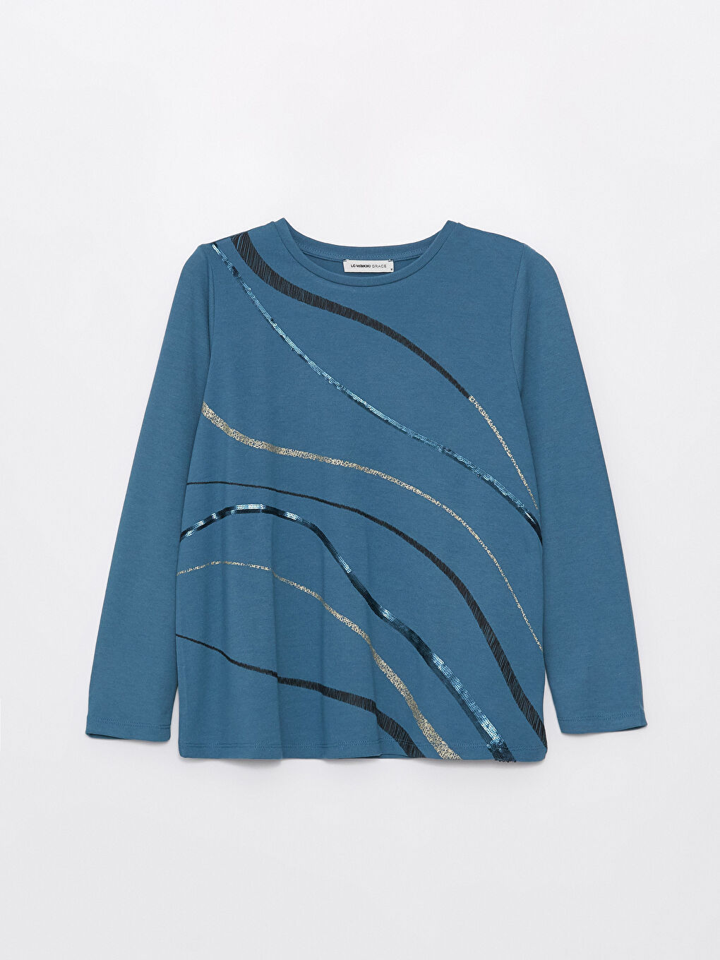 LCW Grace Crew Neck Patterned Long Sleeve Women's Blouse -S47129Z8-HMV