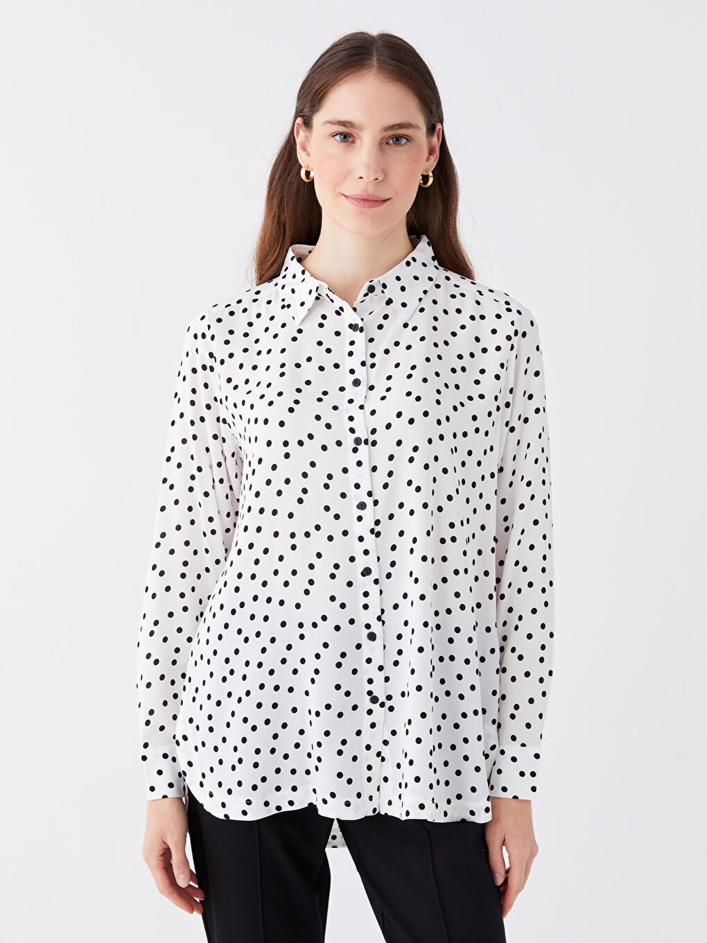Chemise à Pois à Manches Longues pour Femmes-1
