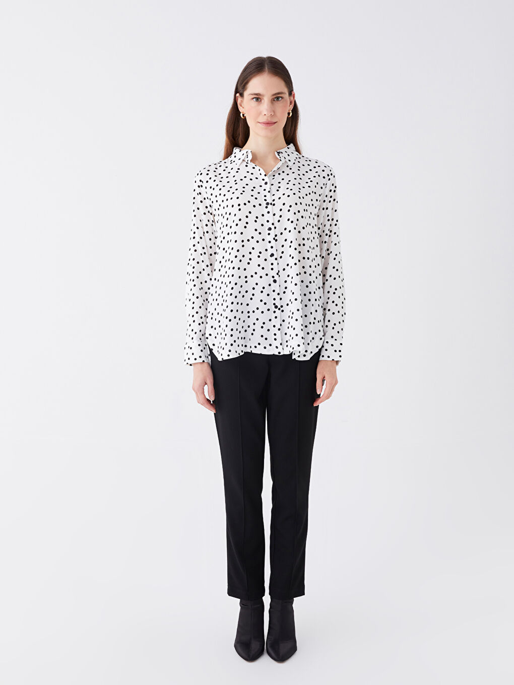 Chemise à Pois à Manches Longues pour Femmes-2