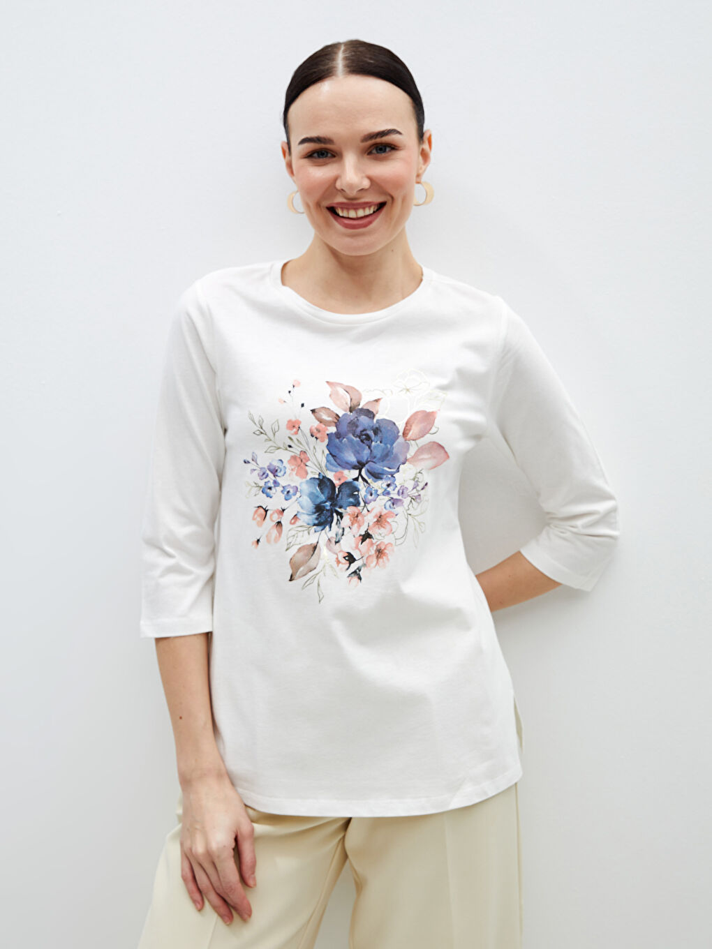 Crew Neck Printed Women's T-shirt -S47149Z8-EEW