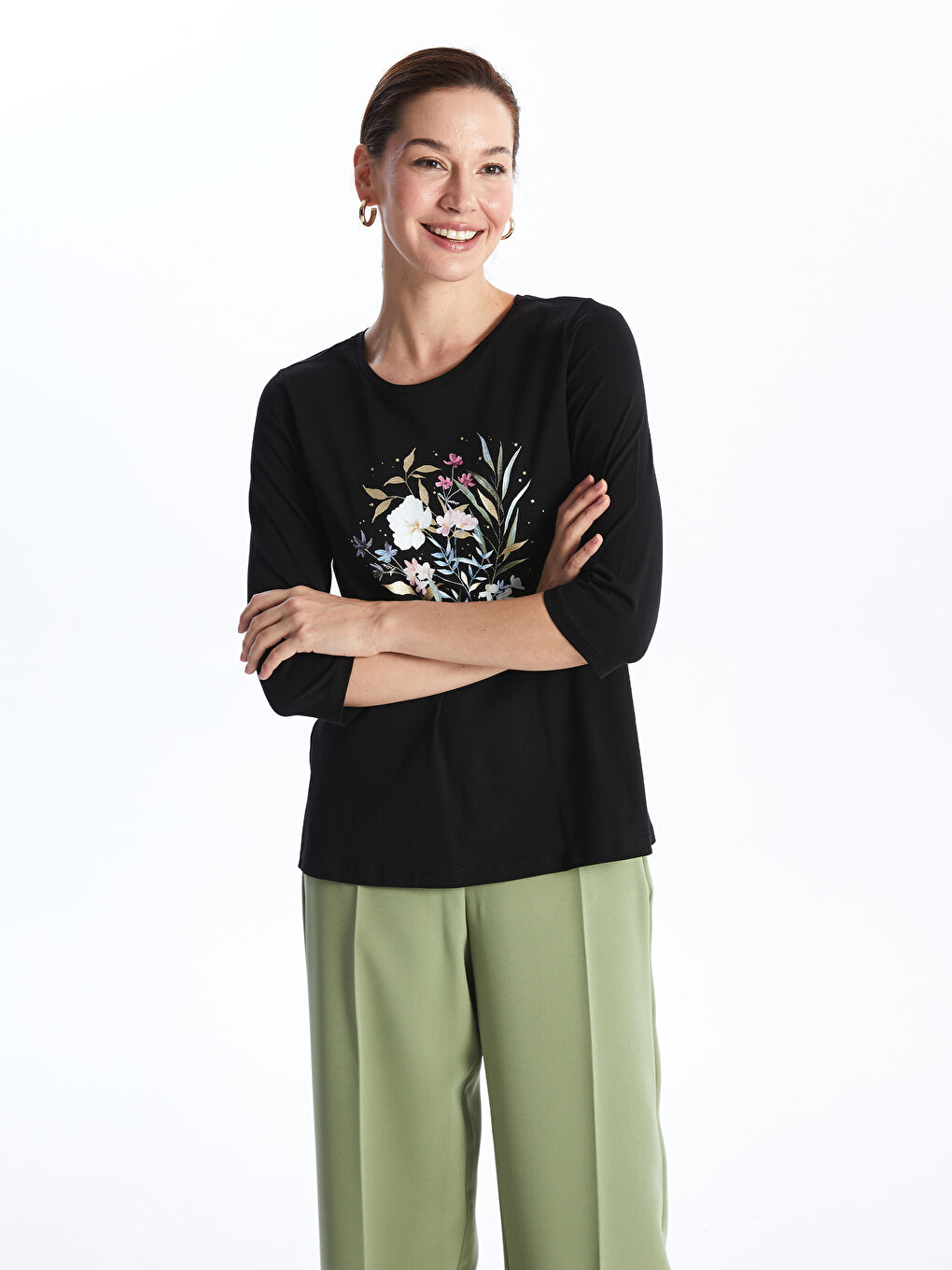 Crew Neck Printed Women's T-shirt -S47149Z8-HUC