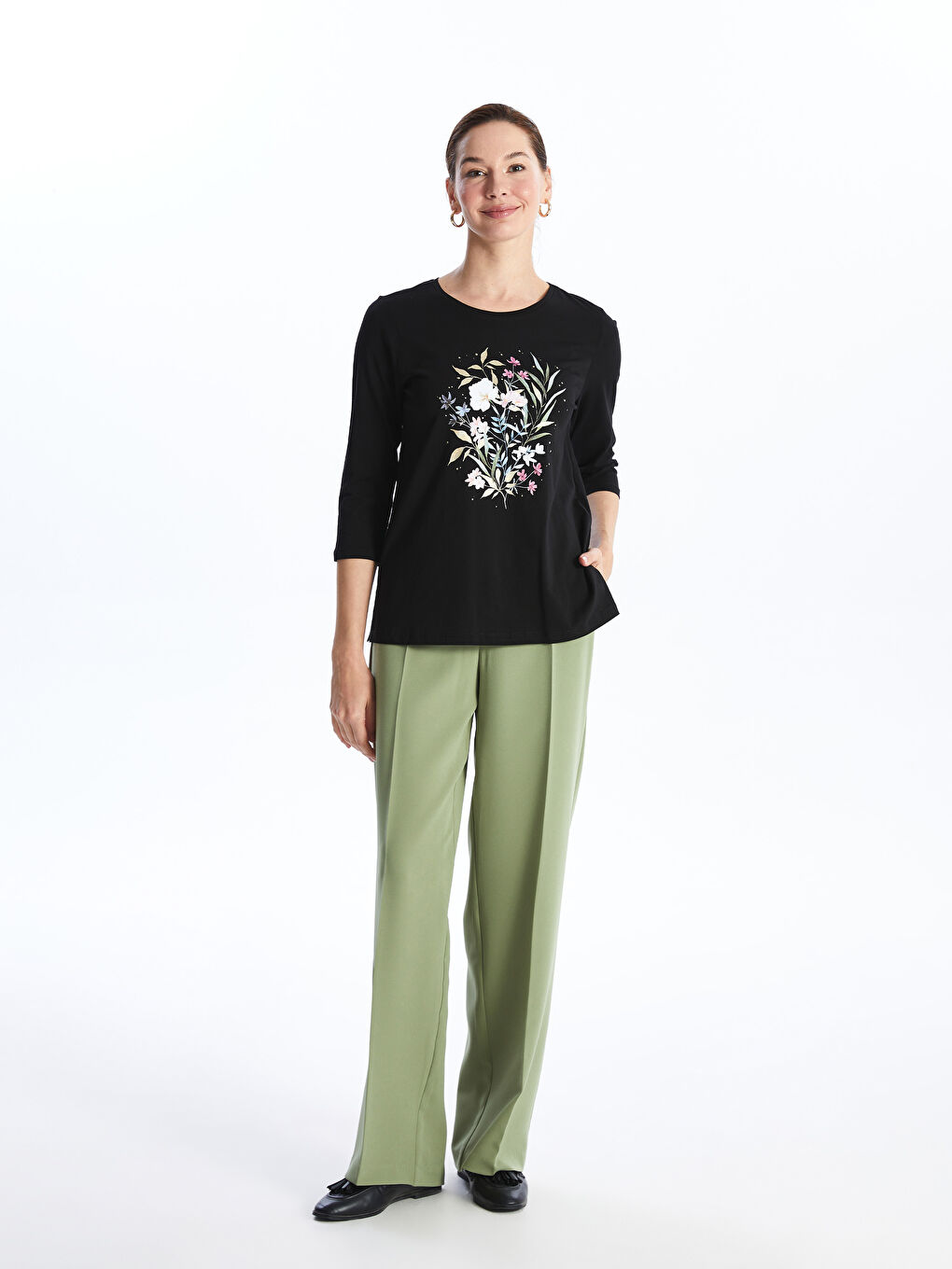 Crew Neck Printed Women's T-shirt -S47149Z8-HUC