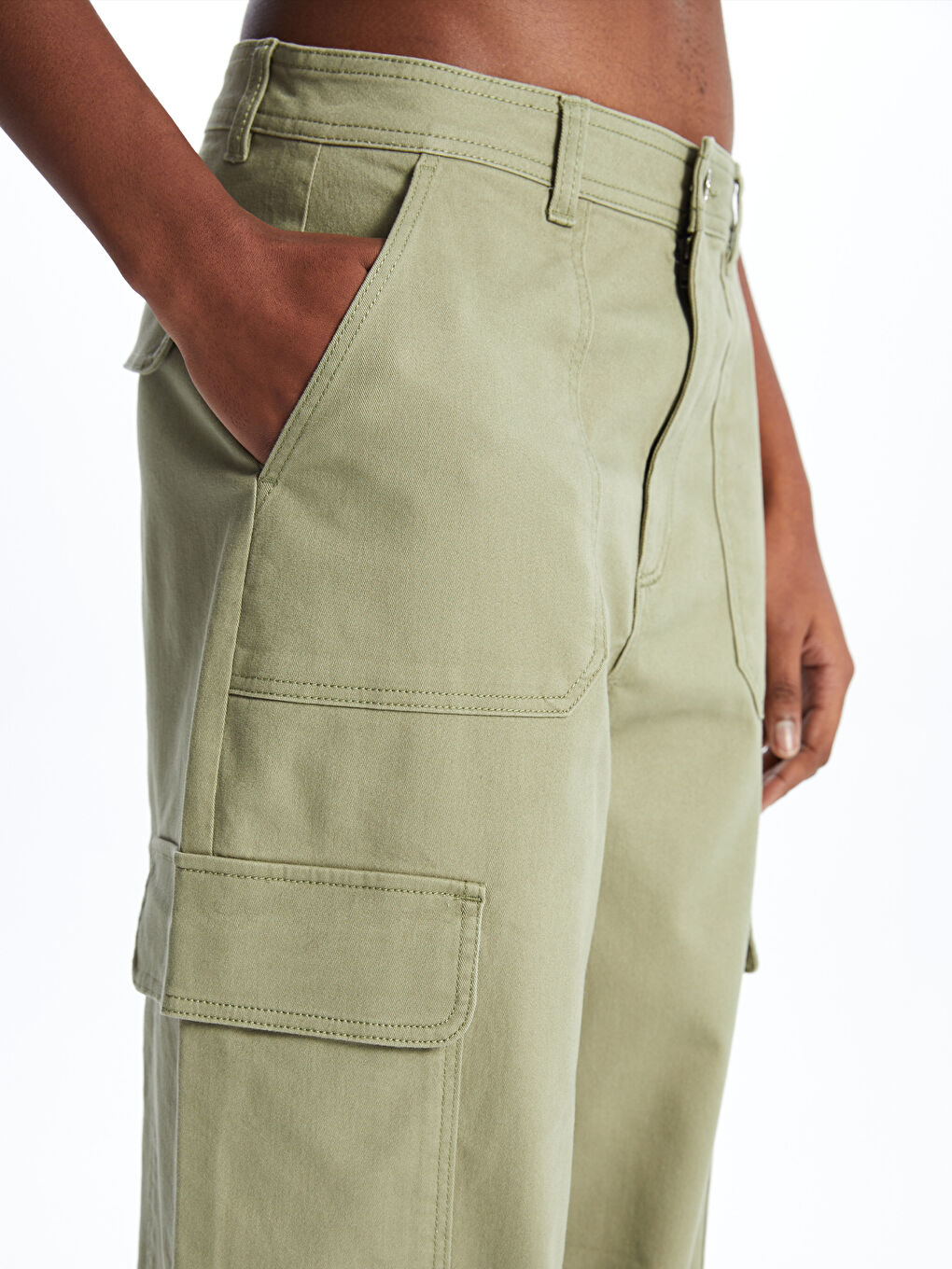 Standard Fit Gabardine Women's Cargo Trousers-2