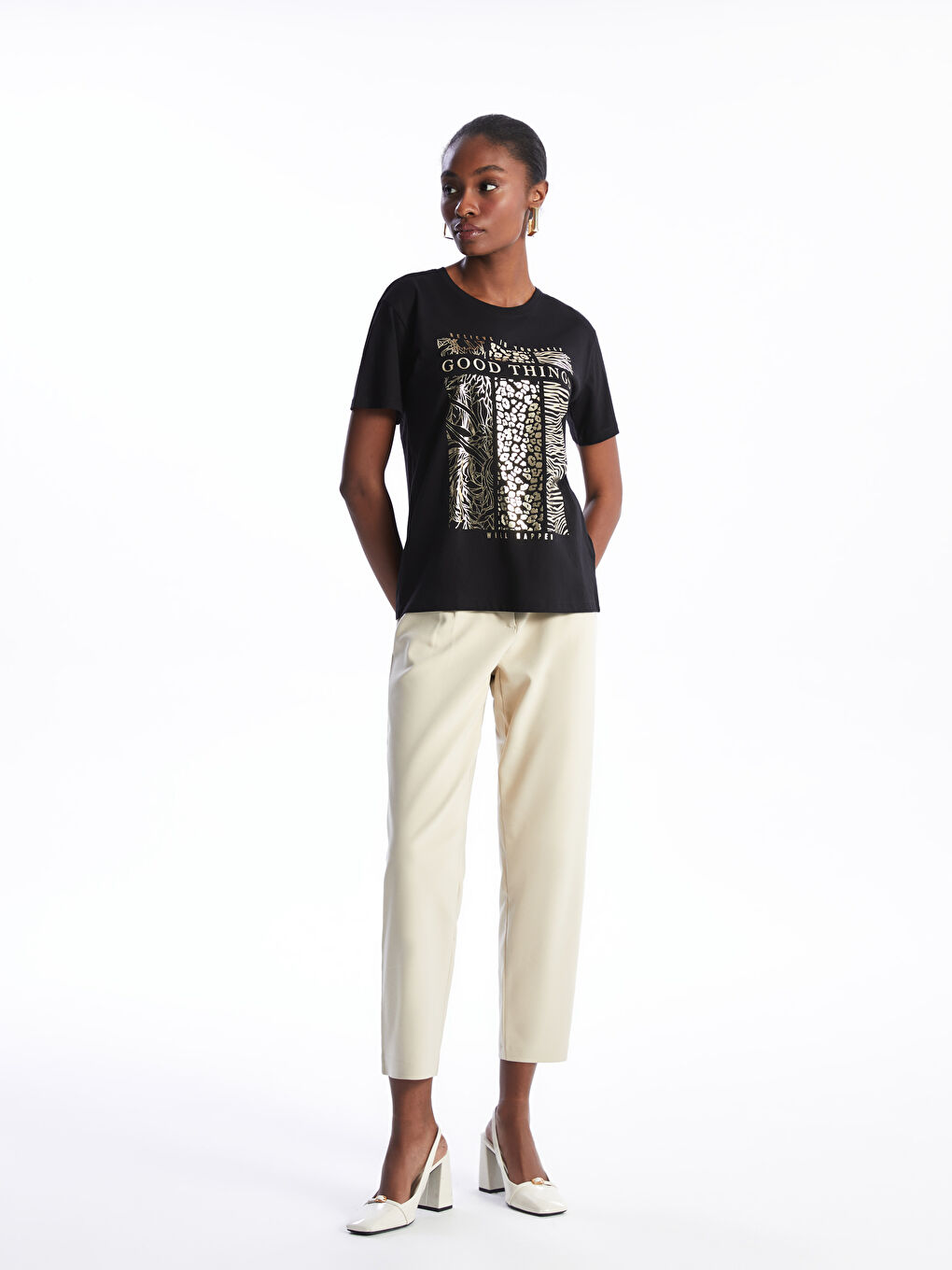 Crew Neck Printed Short Sleeve Women's T-Shirt -S47194Z8-CVL