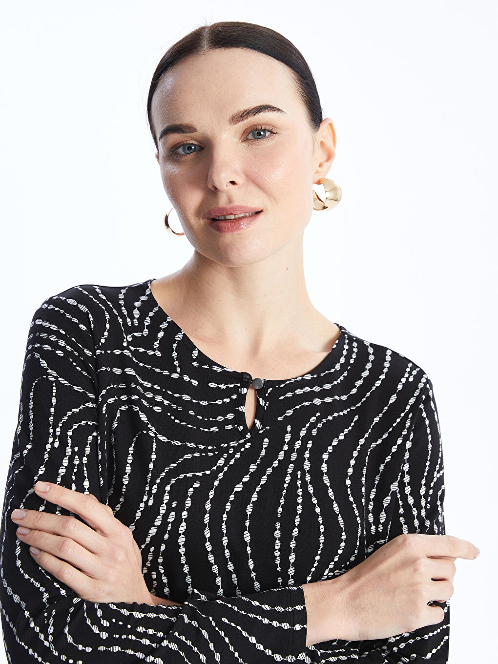 Crew Neck Patterned Long Sleeve Women's Blouse -S47229Z8-LQJ