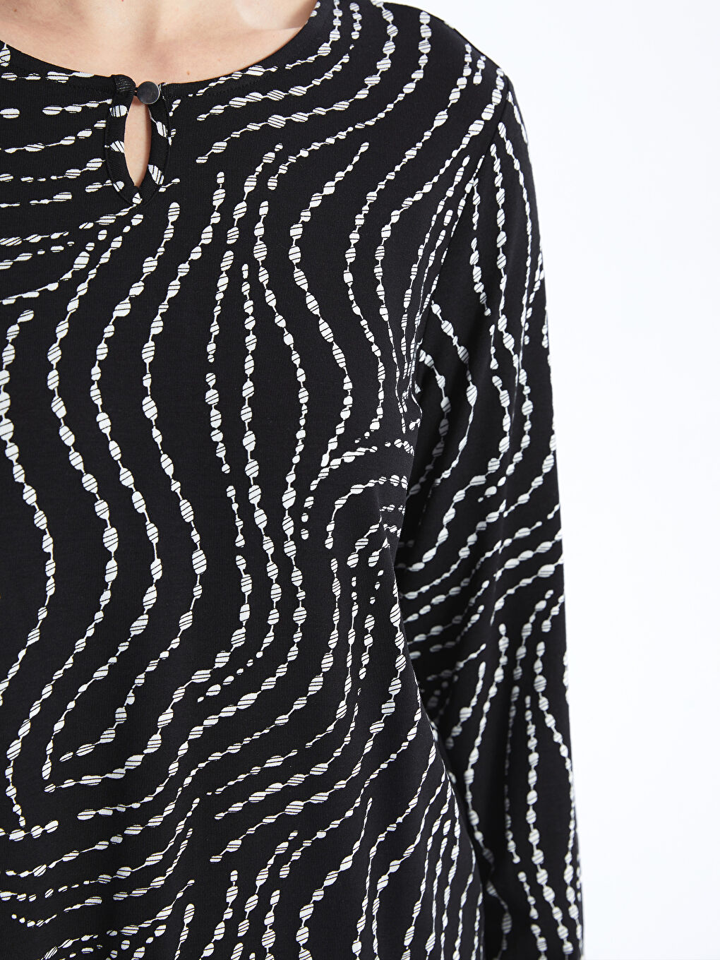 Crew Neck Patterned Long Sleeve Women's Blouse -S47229Z8-LQJ
