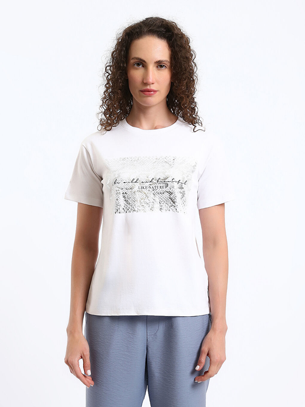 Crew Neck Printed Short Sleeve Women's T-Shirt-1