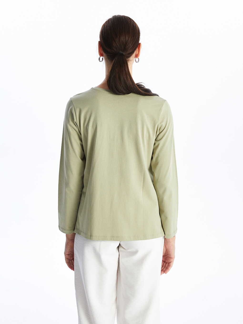 Crew Neck Printed Long Sleeve Women's T-shirt -S47232Z8-GHY