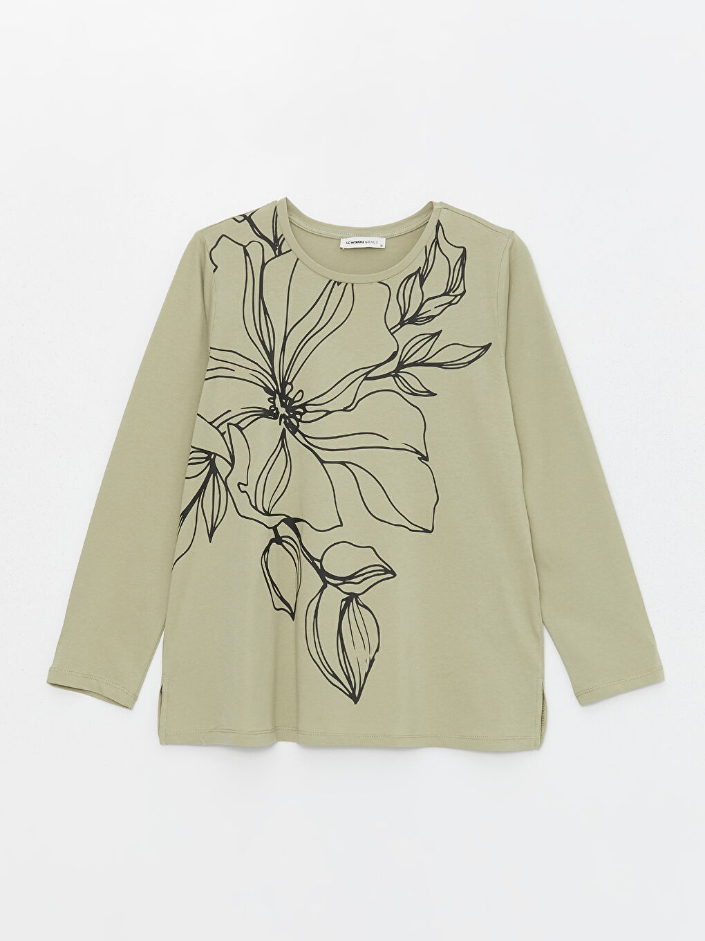 Crew Neck Printed Long Sleeve Women's T-shirt -S47232Z8-GHY