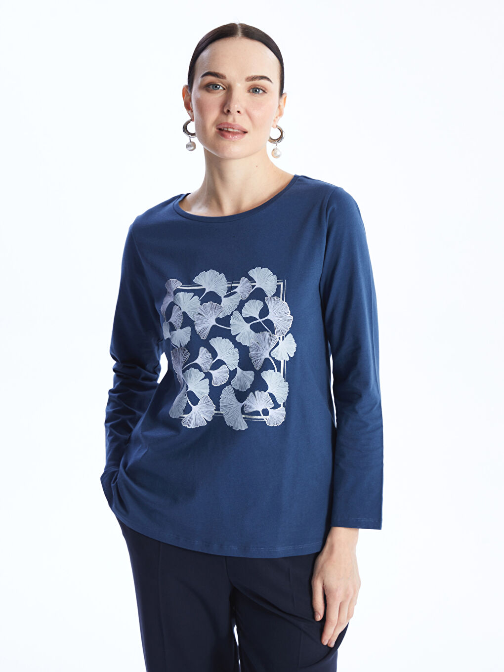 Crew Neck Printed Long Sleeve Women's T-shirt -S47232Z8-HHX