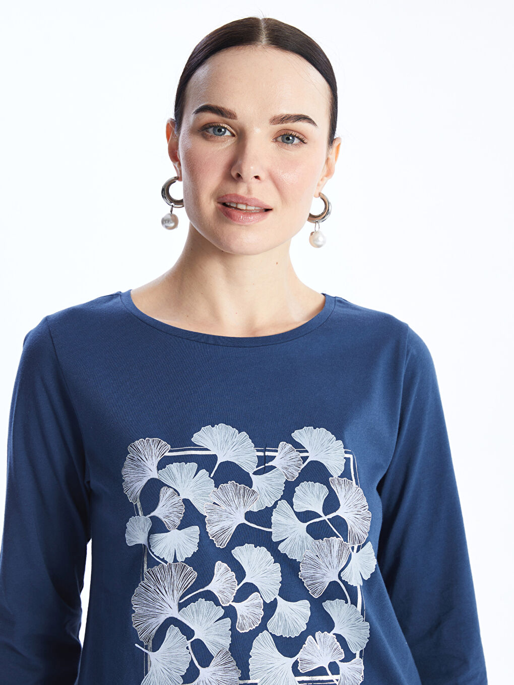 Crew Neck Printed Long Sleeve Women's T-shirt -S47232Z8-HHX