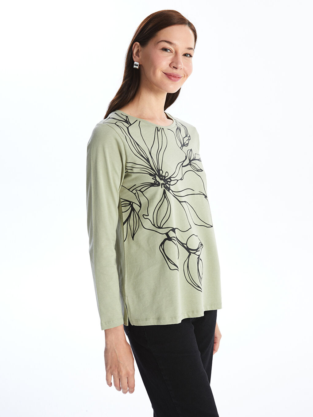 Crew Neck Printed Long Sleeve Women's T-shirt -S47232Z8-Y6Z