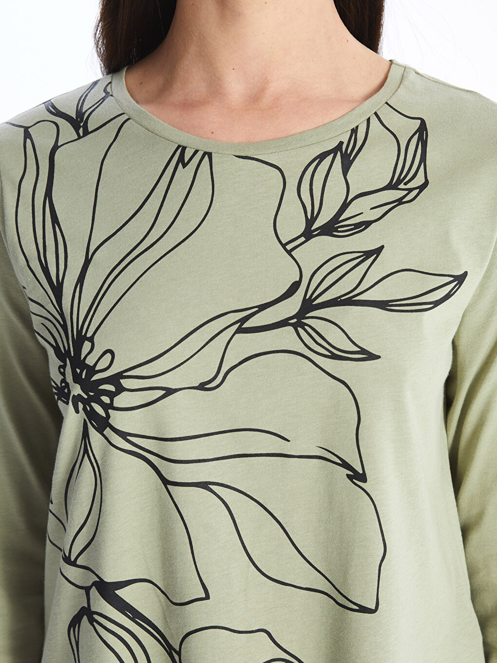 Crew Neck Printed Long Sleeve Women's T-shirt -S47232Z8-Y6Z
