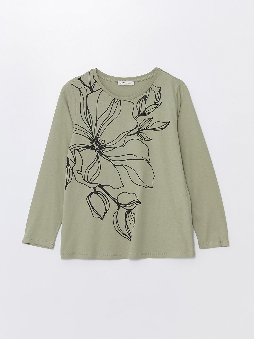 Crew Neck Printed Long Sleeve Women's T-shirt -S47232Z8-Y6Z