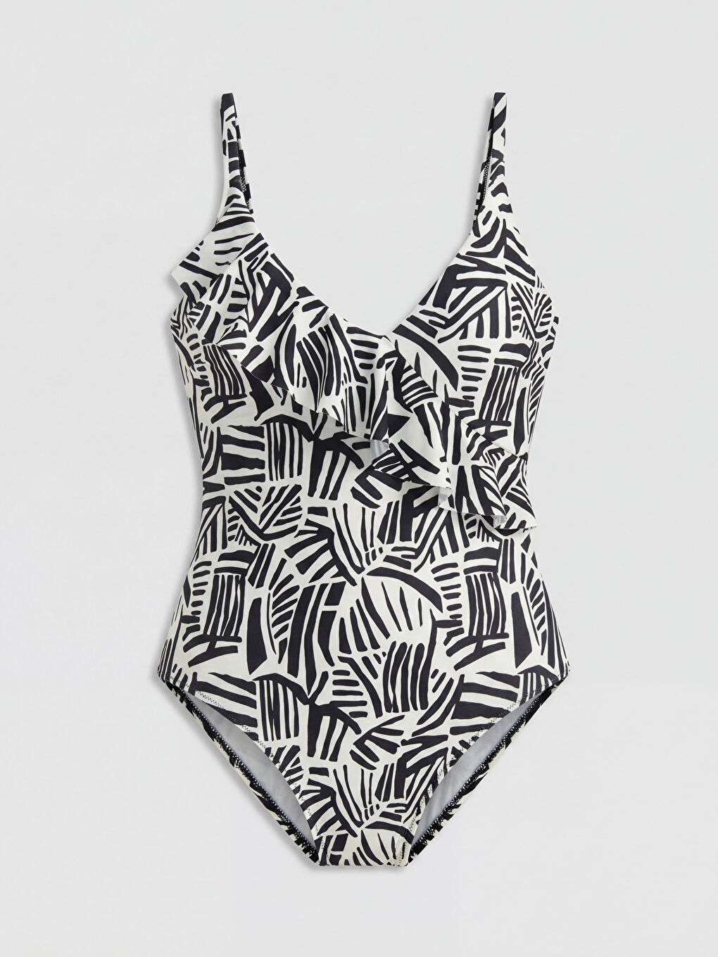 Siyah UV Korumalı V Yaka Desenli Kadın Mayo