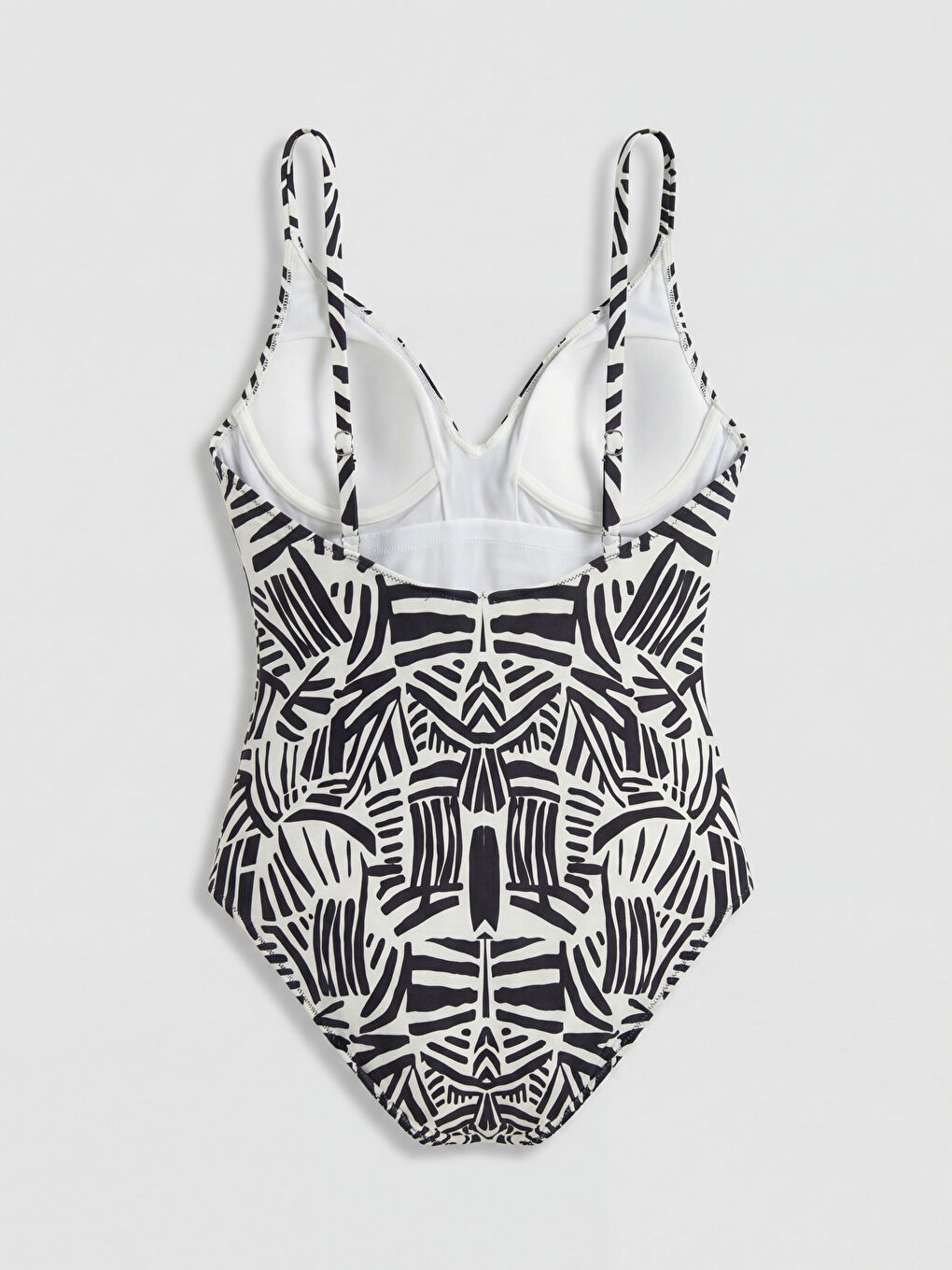 Siyah UV Korumalı V Yaka Desenli Kadın Mayo-1