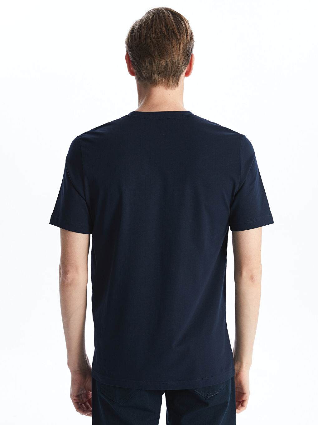 Lacivert Bisiklet Yaka Kısa Kollu Baskılı Penye Erkek Tişört-4